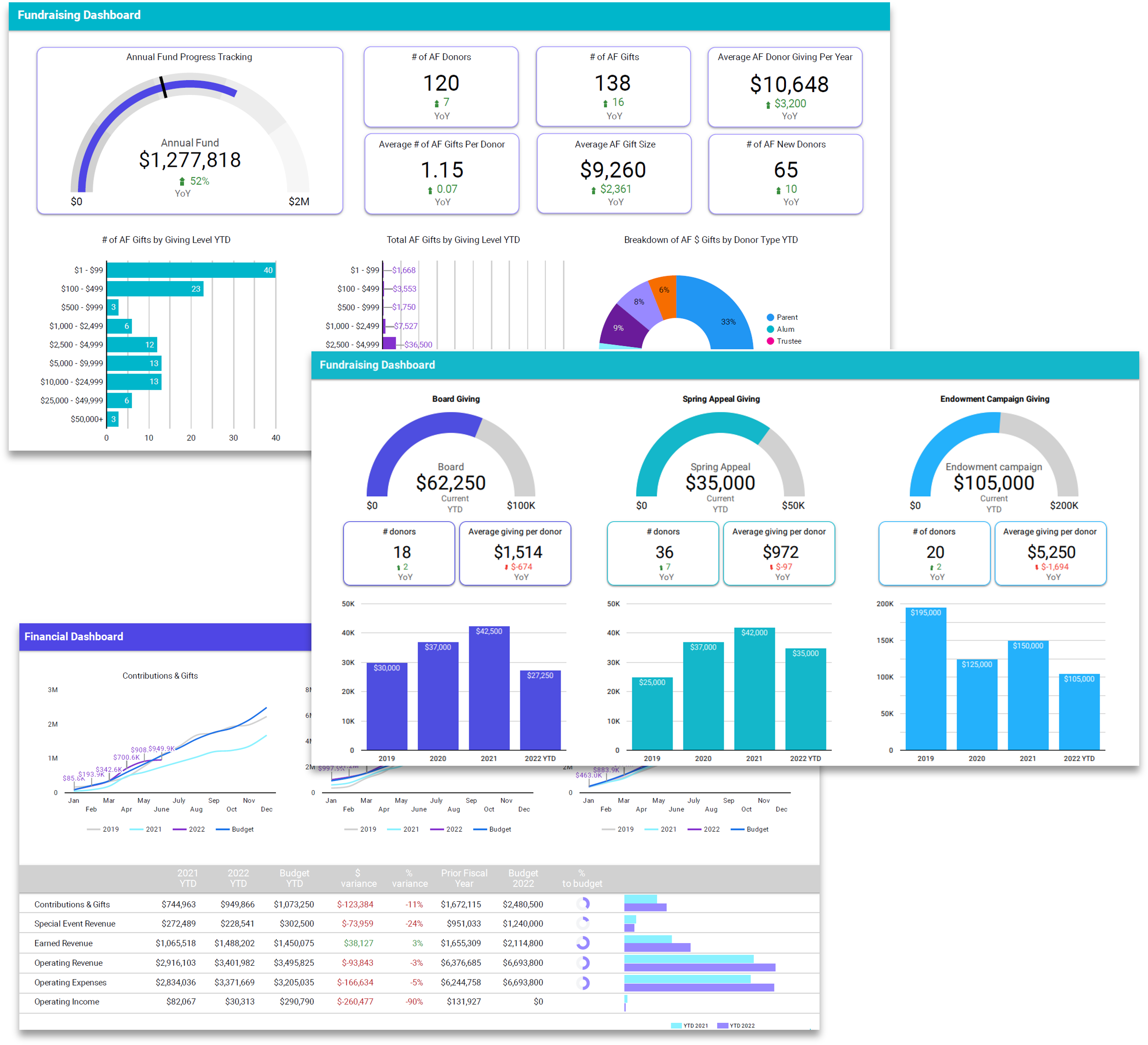 Data analytics for nonprofits and independent schools to promote engagement, fundraising insight, and finance tracking assess budget goal progress 